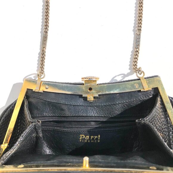 Parri Firenze clutch evening bag black snake embossed crossbody bag vintage prom